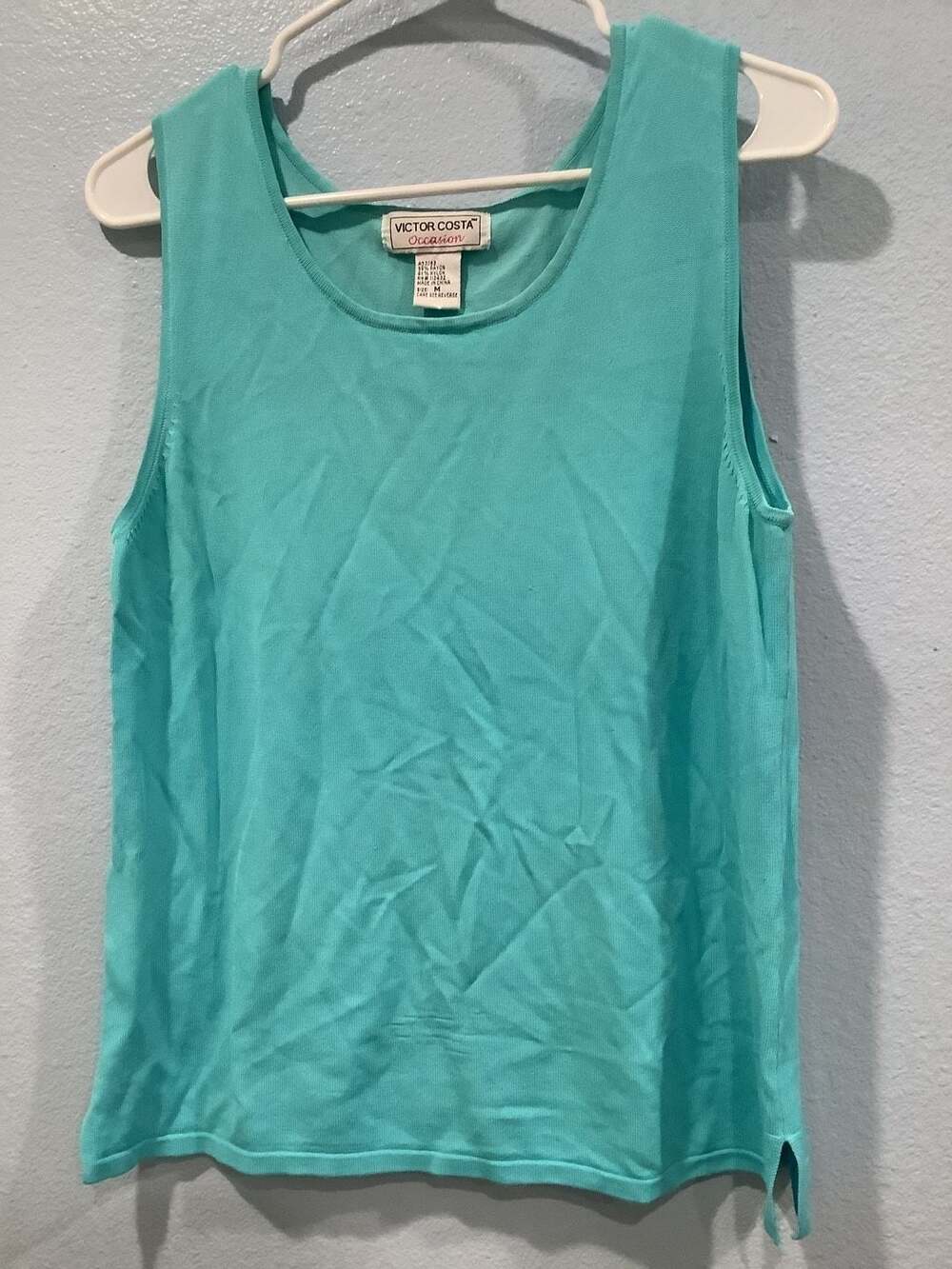 Victor Costa Occasion Sleeveless Tank Top Size M Teal Rayon Blend